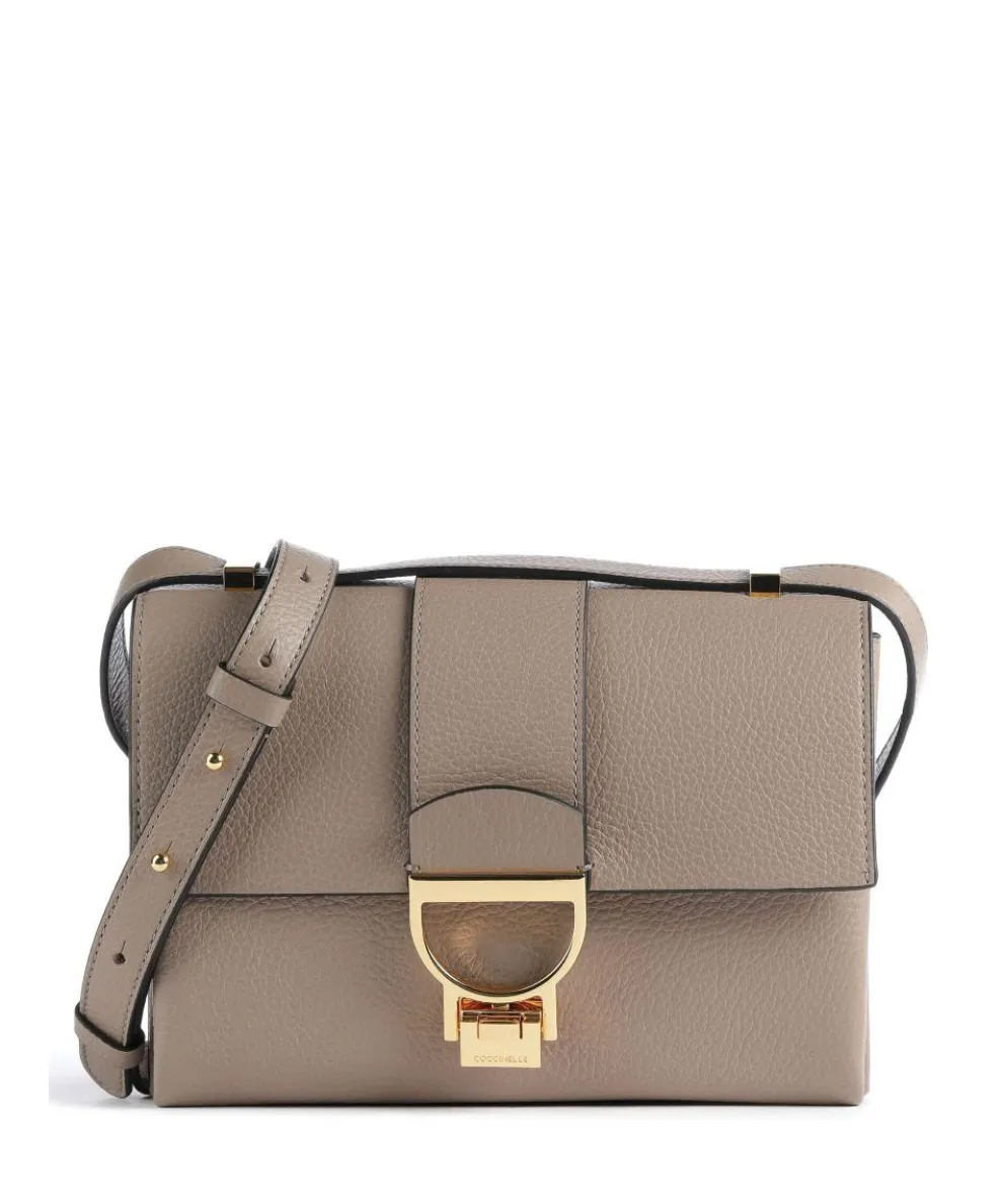 Arlettis Schultertasche genarbtes Leder taupe