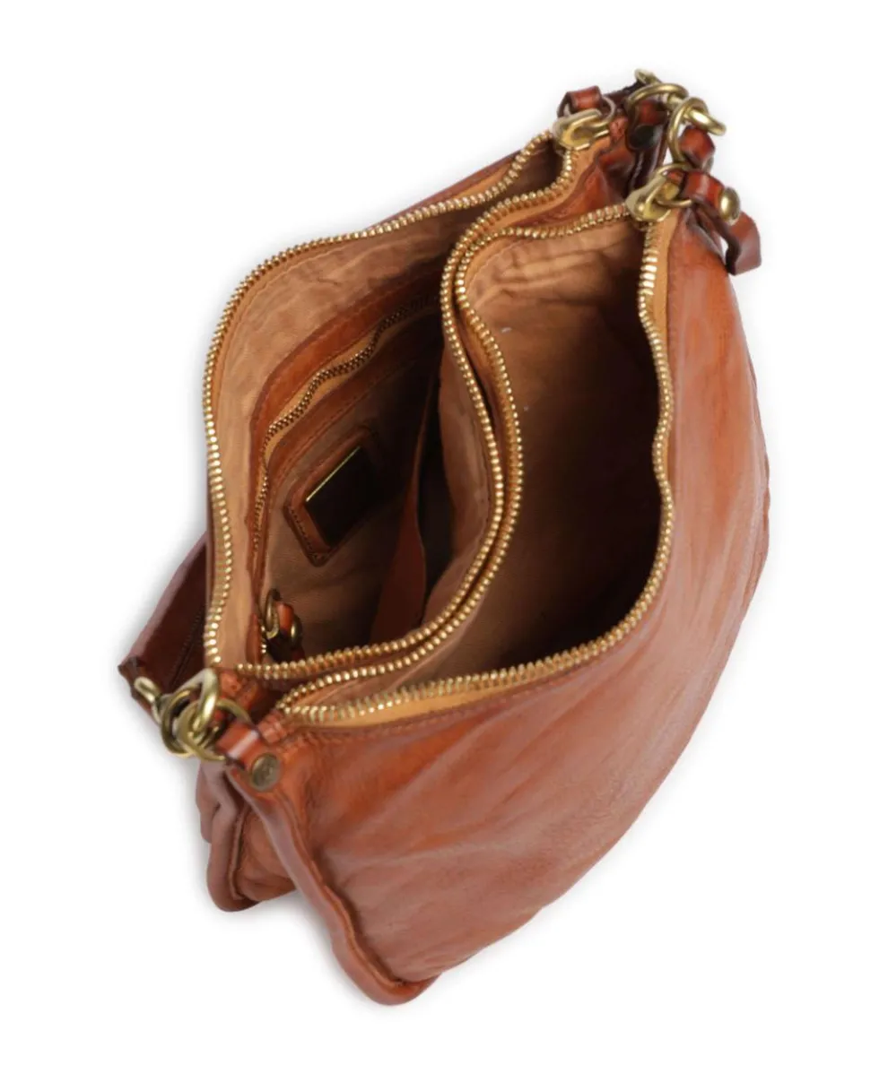 Schultertasche genarbtes Rindsleder cognac