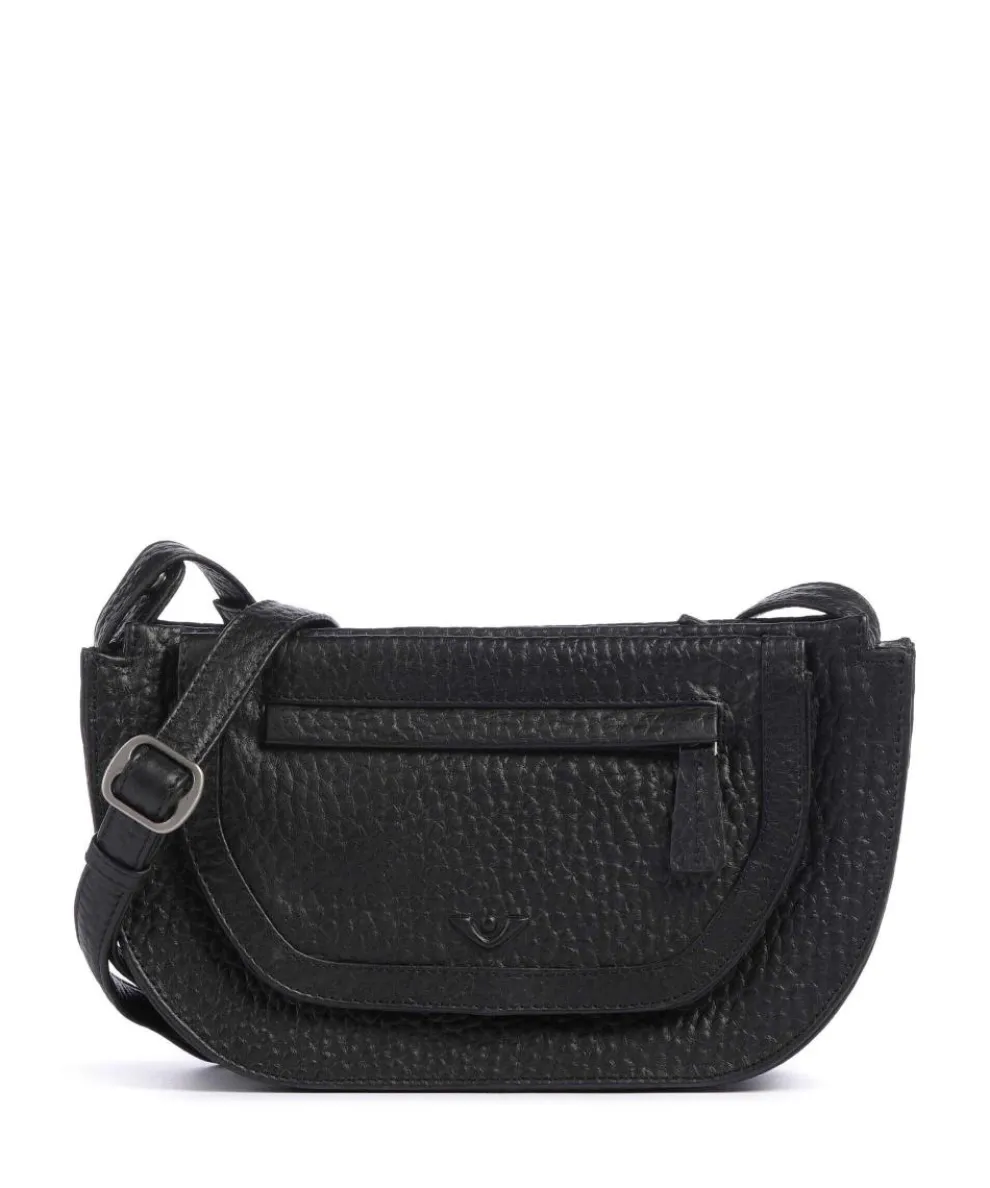Hirsch Marina Umhängetasche genarbtes Leder schwarz