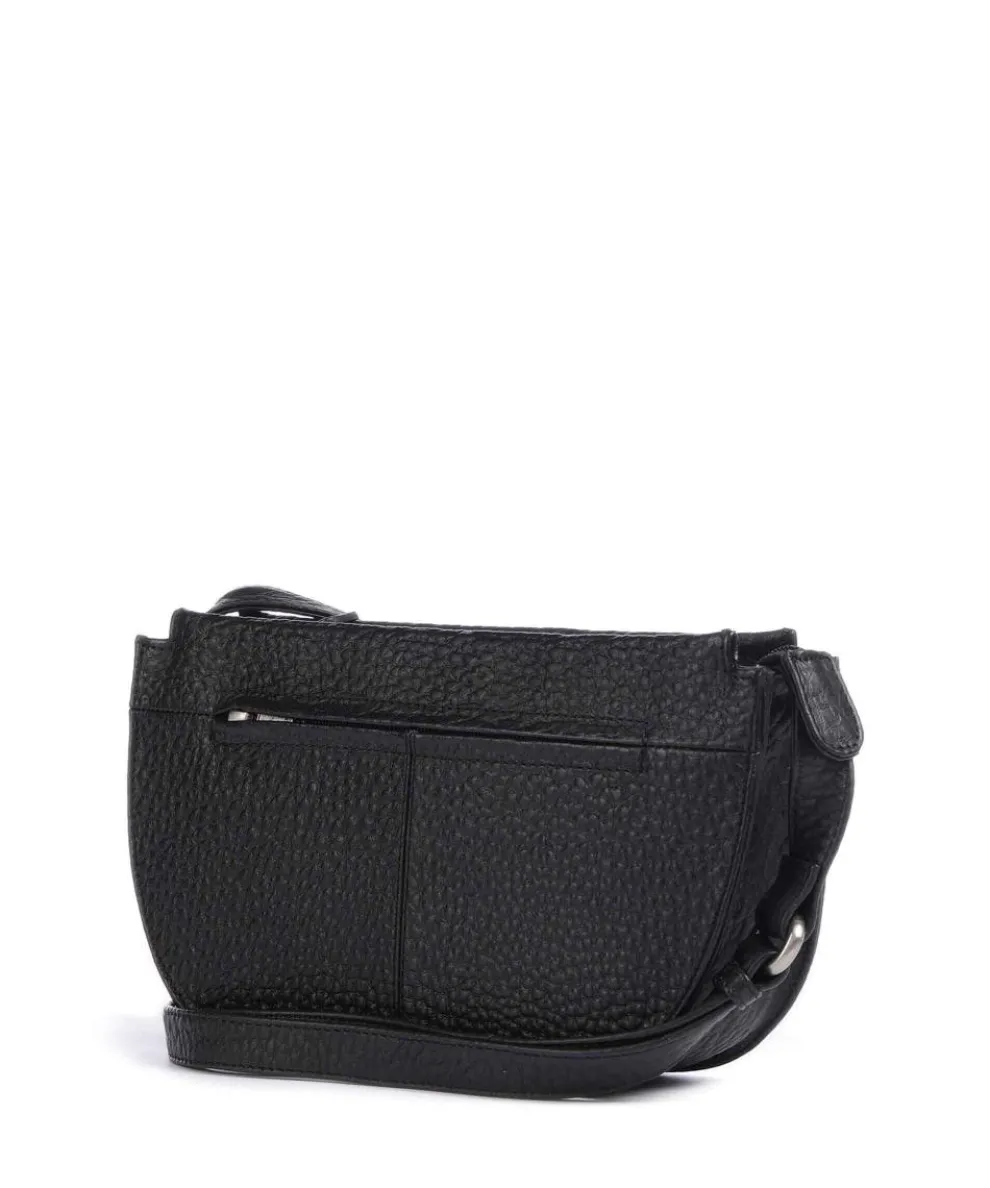 Hirsch Marina Umhängetasche genarbtes Leder schwarz