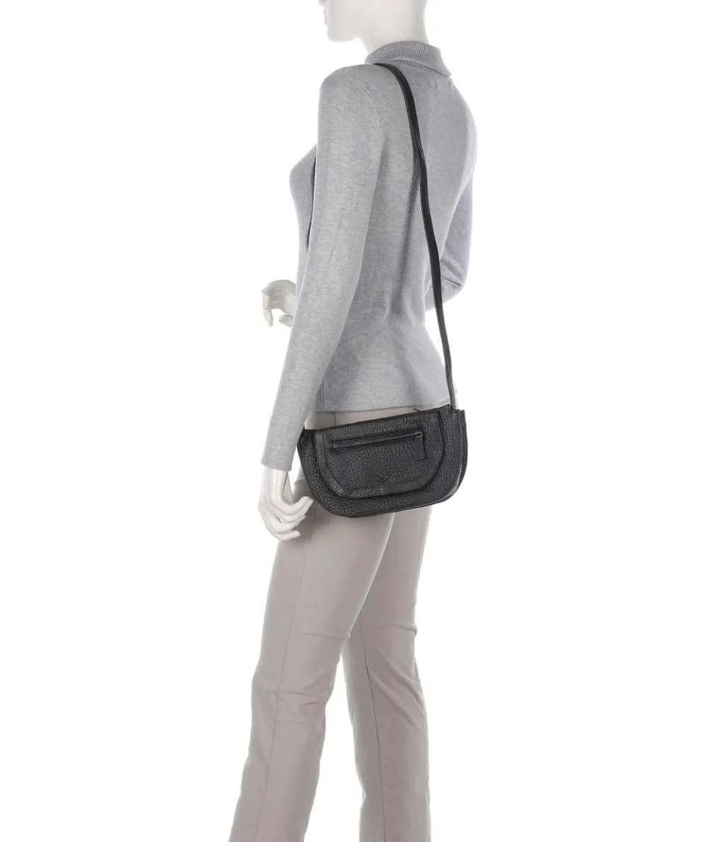 Hirsch Marina Umhängetasche genarbtes Leder schwarz