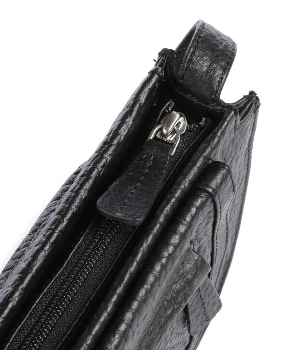 Hirsch Marina Umhängetasche genarbtes Leder schwarz