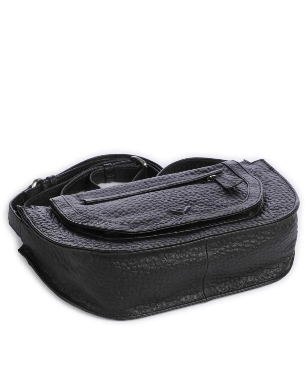 Hirsch Marina Umhängetasche genarbtes Leder schwarz