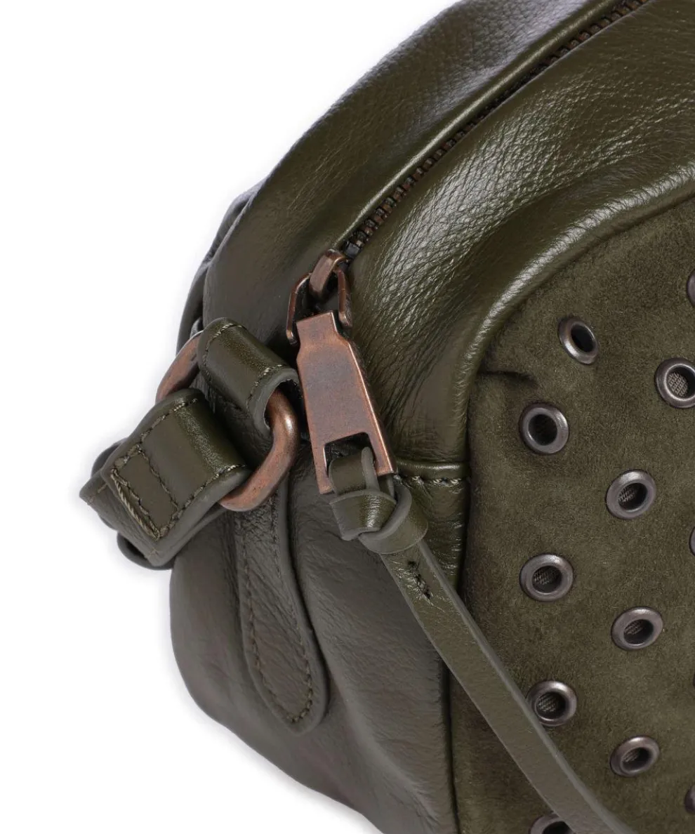 Hey You Rock Umhängetasche genarbtes Leder, aufgerautes Leder olivgrün