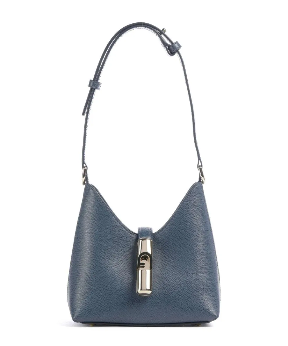 Iride Mini Schultertasche genarbtes Leder dunkelblau