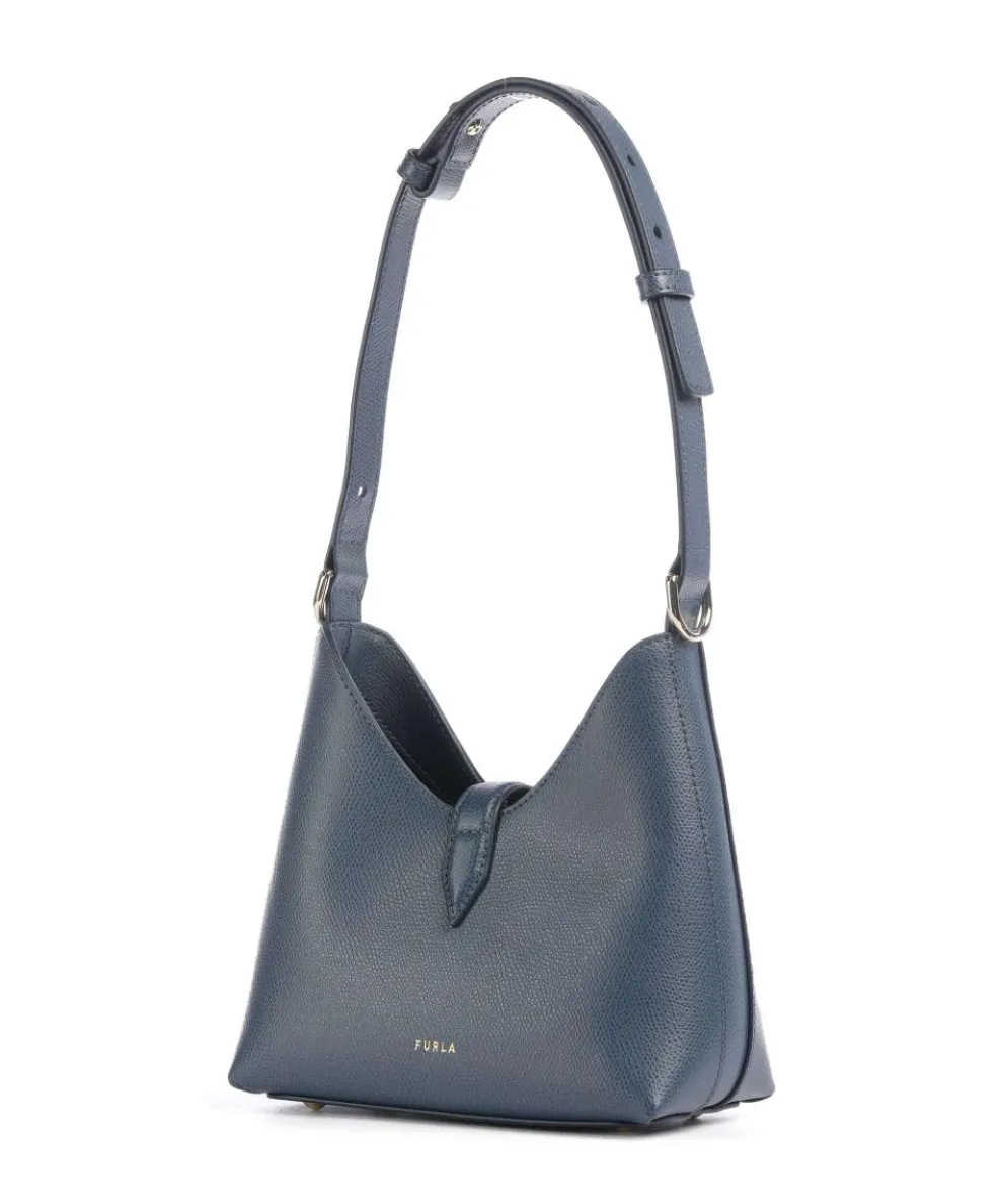 Iride Mini Schultertasche genarbtes Leder dunkelblau