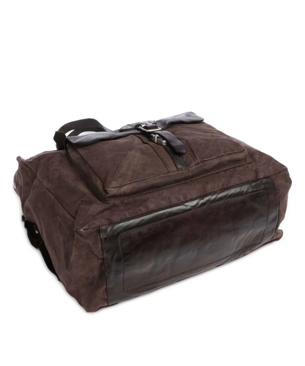 Shopper Baumwolle, genarbtes Rindsleder dunkelbraun