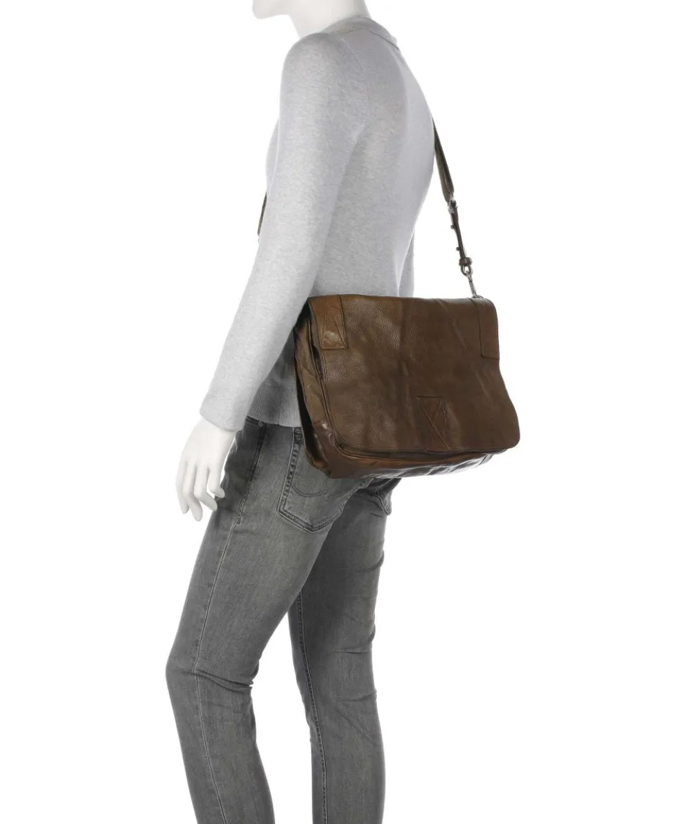 Kuriertasche fein genarbtes Rindsleder, Baumwolle khaki