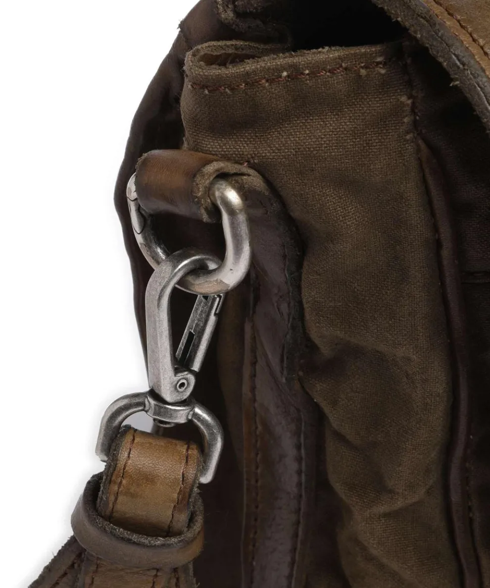 Kuriertasche fein genarbtes Rindsleder, Baumwolle khaki