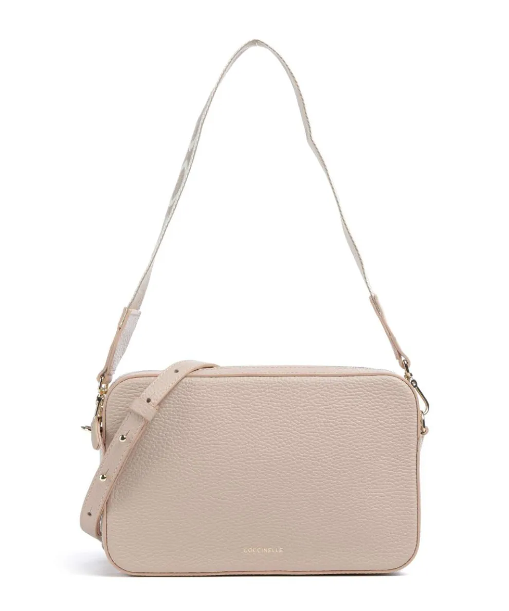 Tebe Schultertasche genarbtes Rindsleder beige