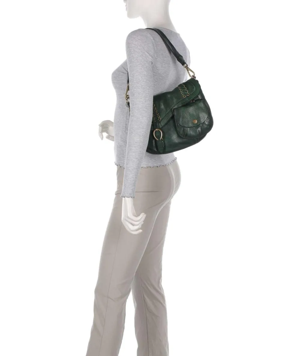 Schultertasche genarbtes Rindsleder dunkelgrün