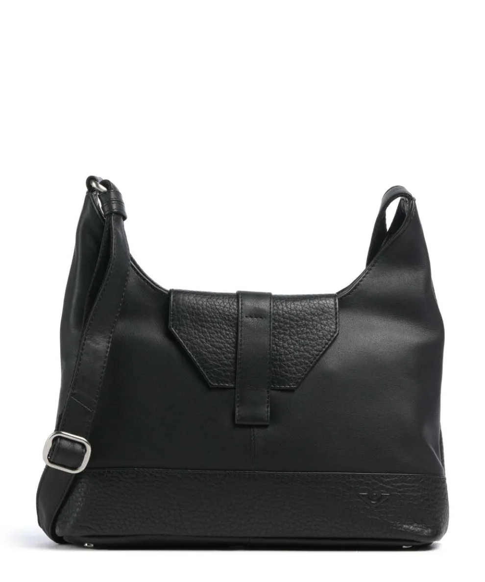 Boston Umhängetasche genarbtes Leder schwarz