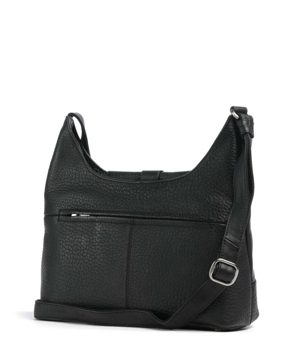 Boston Umhängetasche genarbtes Leder schwarz