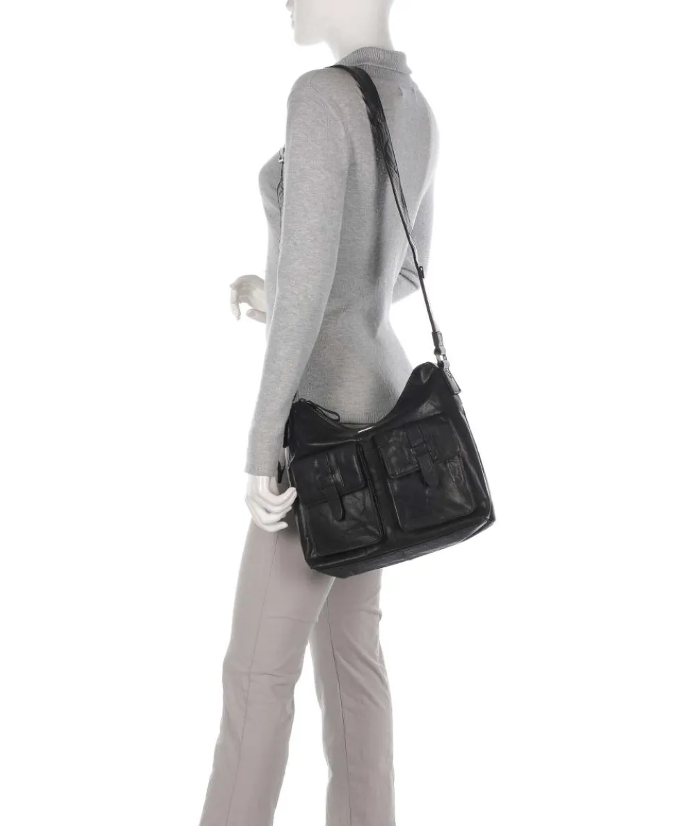 Bronco Beuteltasche genarbtes Leder schwarz