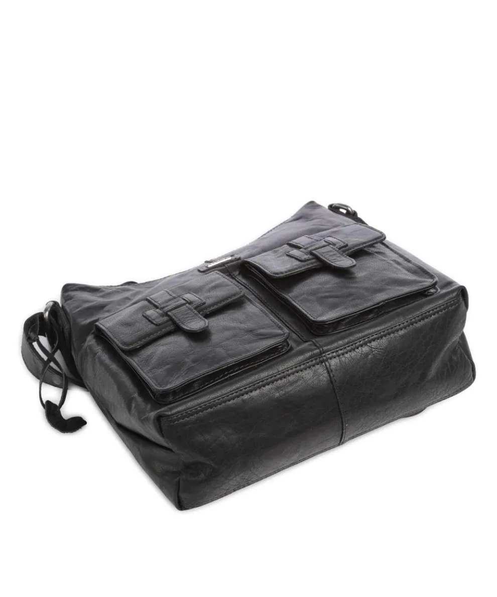 Bronco Beuteltasche genarbtes Leder schwarz