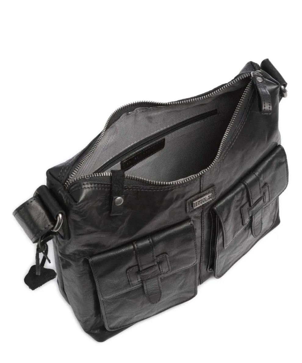 Bronco Beuteltasche genarbtes Leder schwarz