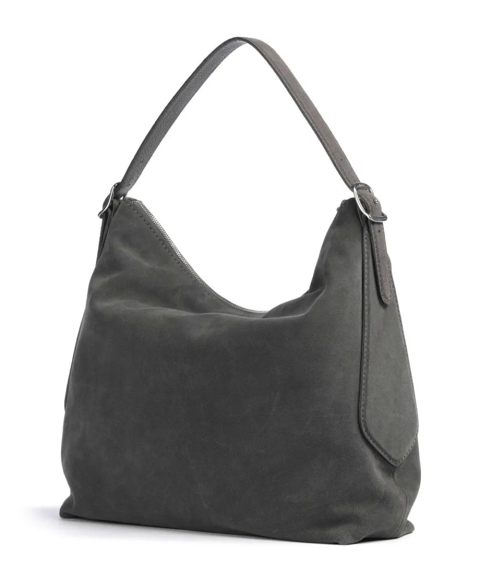 Suede Carina Beuteltasche aufgerautes Leder dunkelgrau