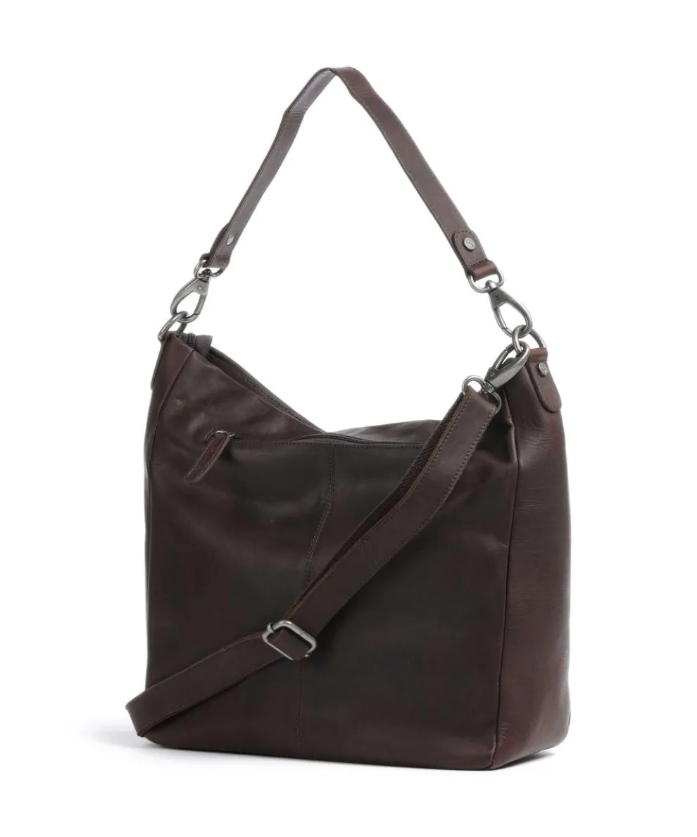 Cow Wax Pull Up Regina Beuteltasche fein genarbtes Leder dunkelbraun