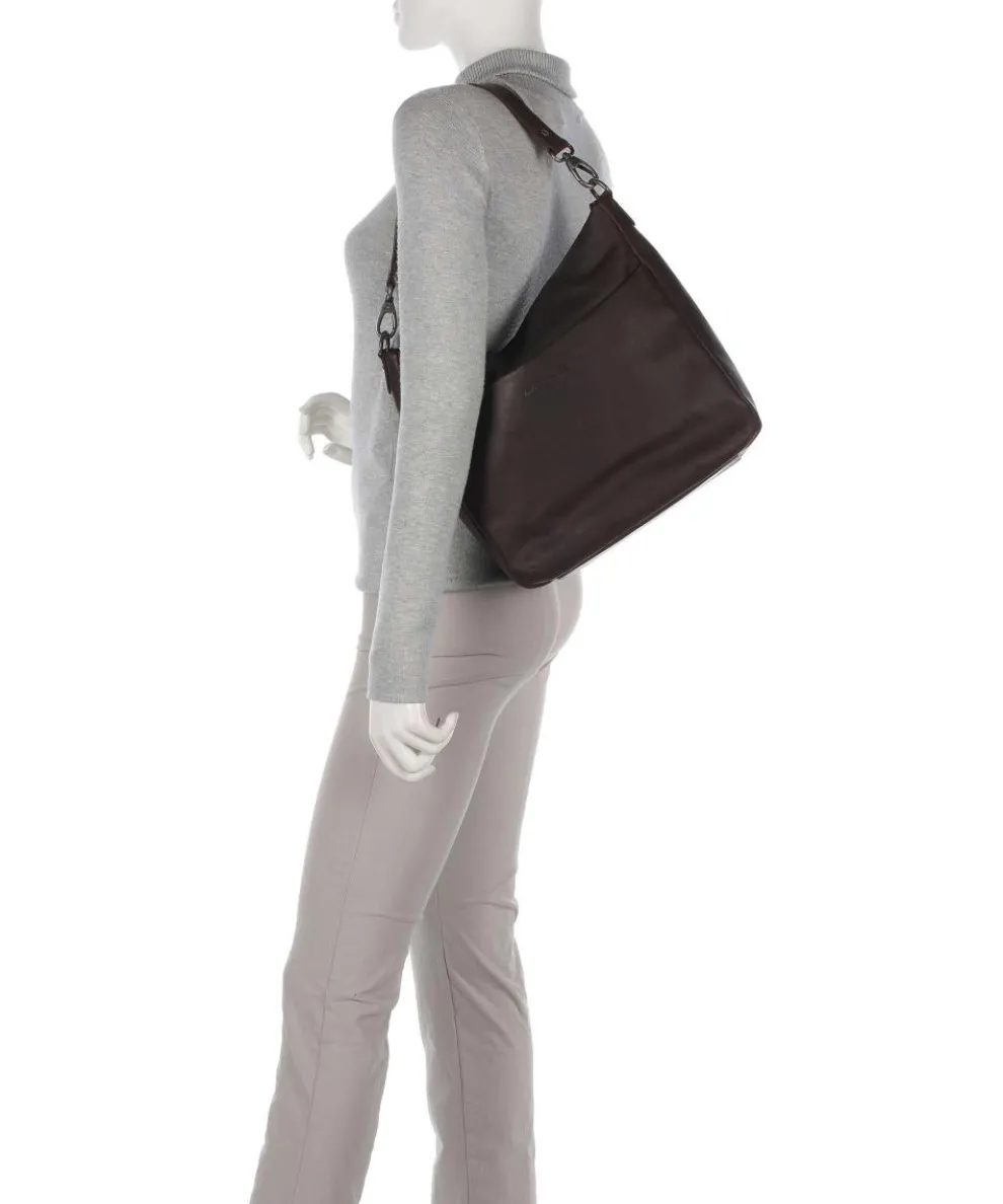 Cow Wax Pull Up Regina Beuteltasche fein genarbtes Leder dunkelbraun