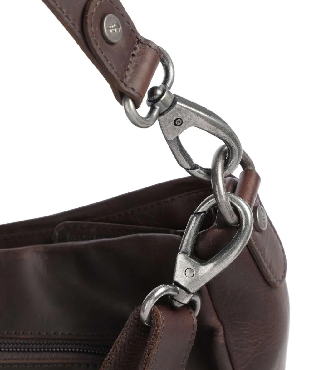 Cow Wax Pull Up Regina Beuteltasche fein genarbtes Leder dunkelbraun