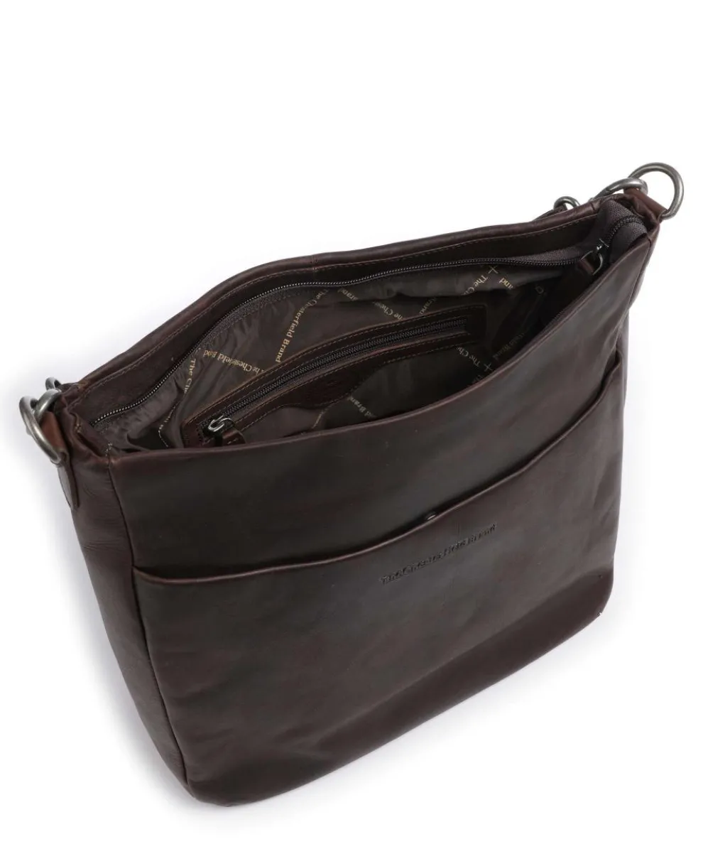 Cow Wax Pull Up Regina Beuteltasche fein genarbtes Leder dunkelbraun