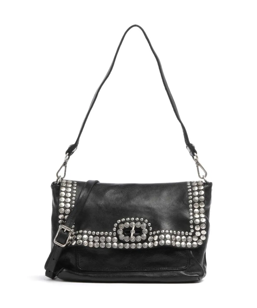 Schultertasche genarbtes Rindsleder schwarz