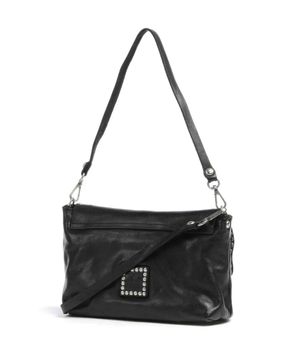 Schultertasche genarbtes Rindsleder schwarz