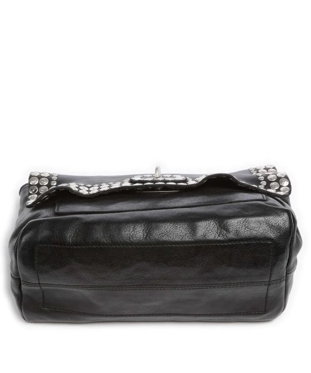 Schultertasche genarbtes Rindsleder schwarz