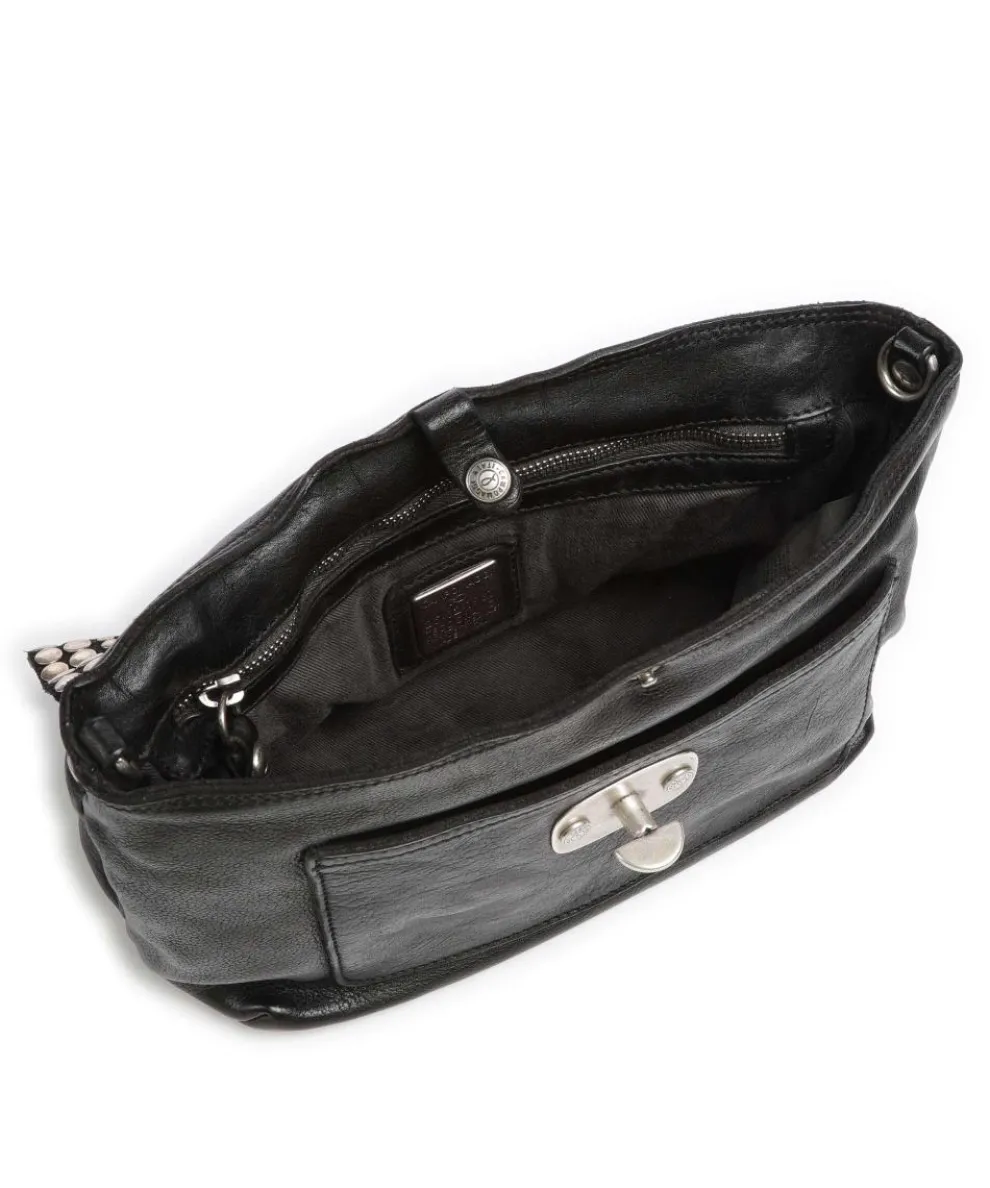 Schultertasche genarbtes Rindsleder schwarz