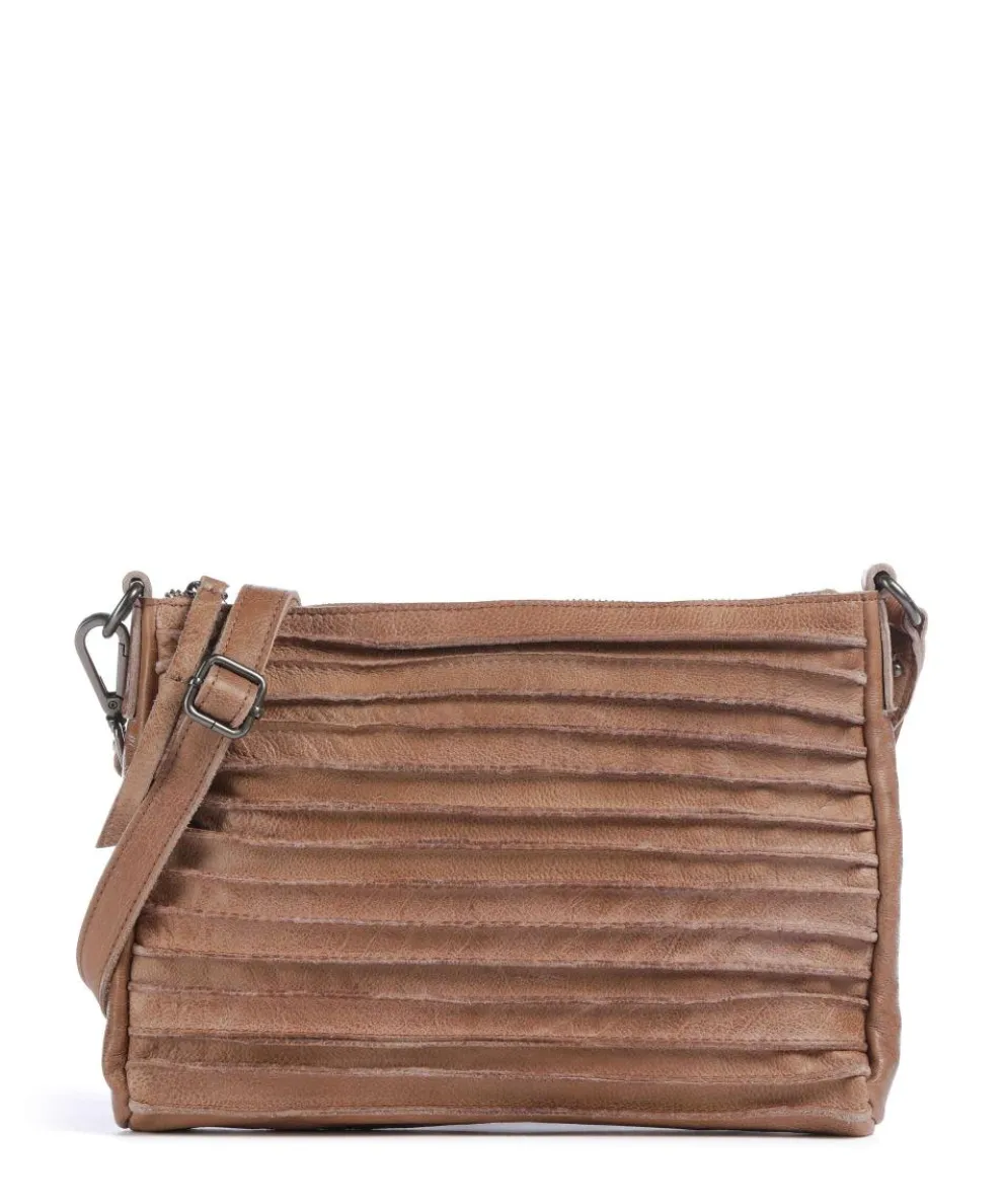 Bestseller Riffel Umhängetasche genarbtes Leder karamellbraun