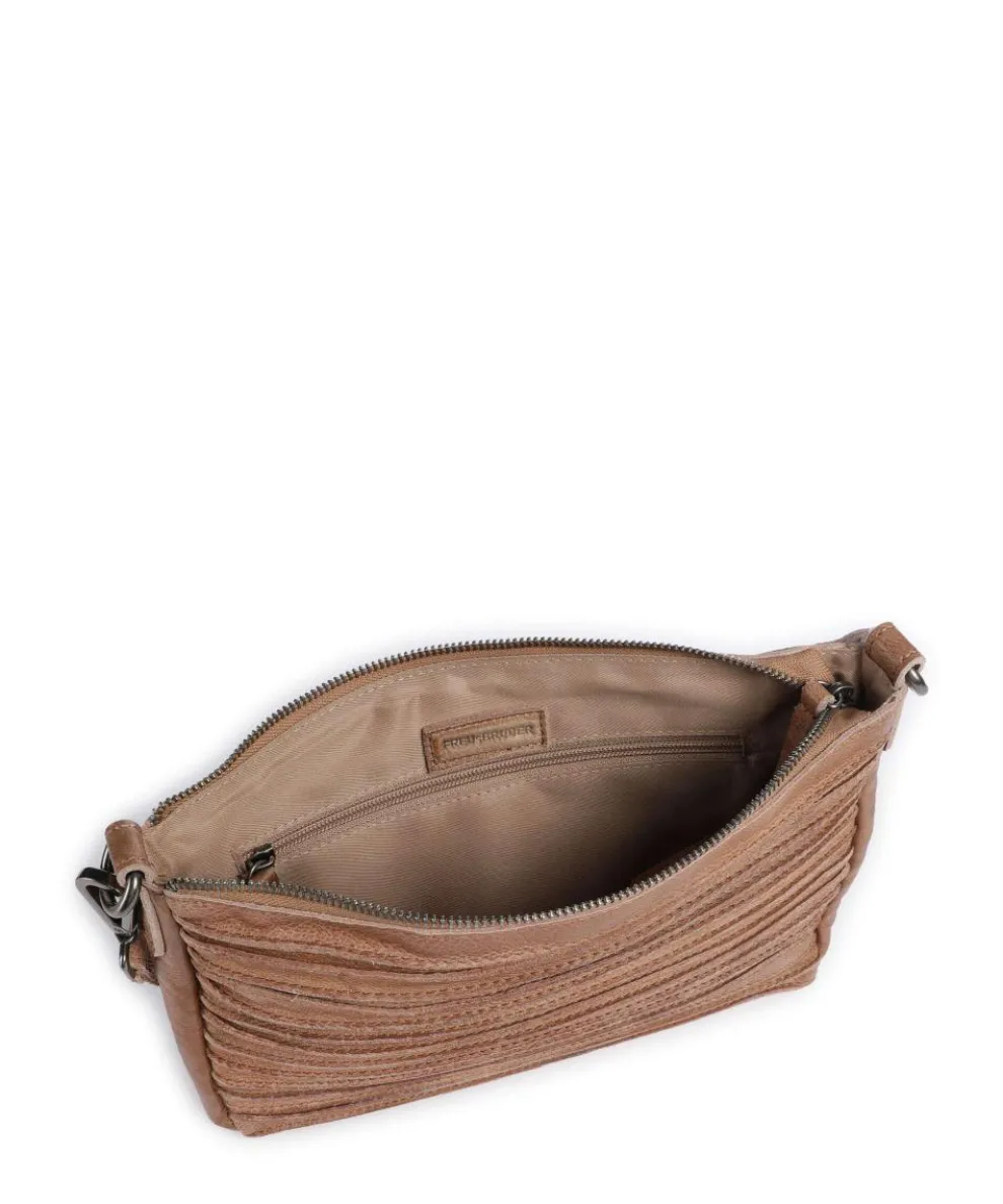 Bestseller Riffel Umhängetasche genarbtes Leder karamellbraun