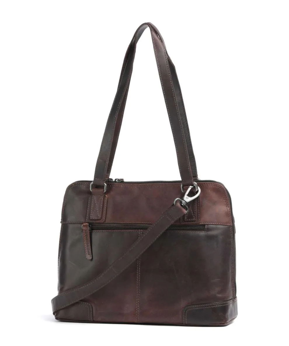 Cow Wax Pull Up Belgrado Schultertasche Rindsleder dunkelbraun