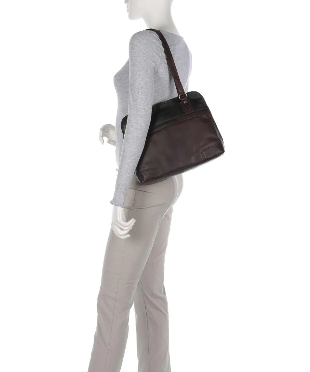 Cow Wax Pull Up Belgrado Schultertasche Rindsleder dunkelbraun