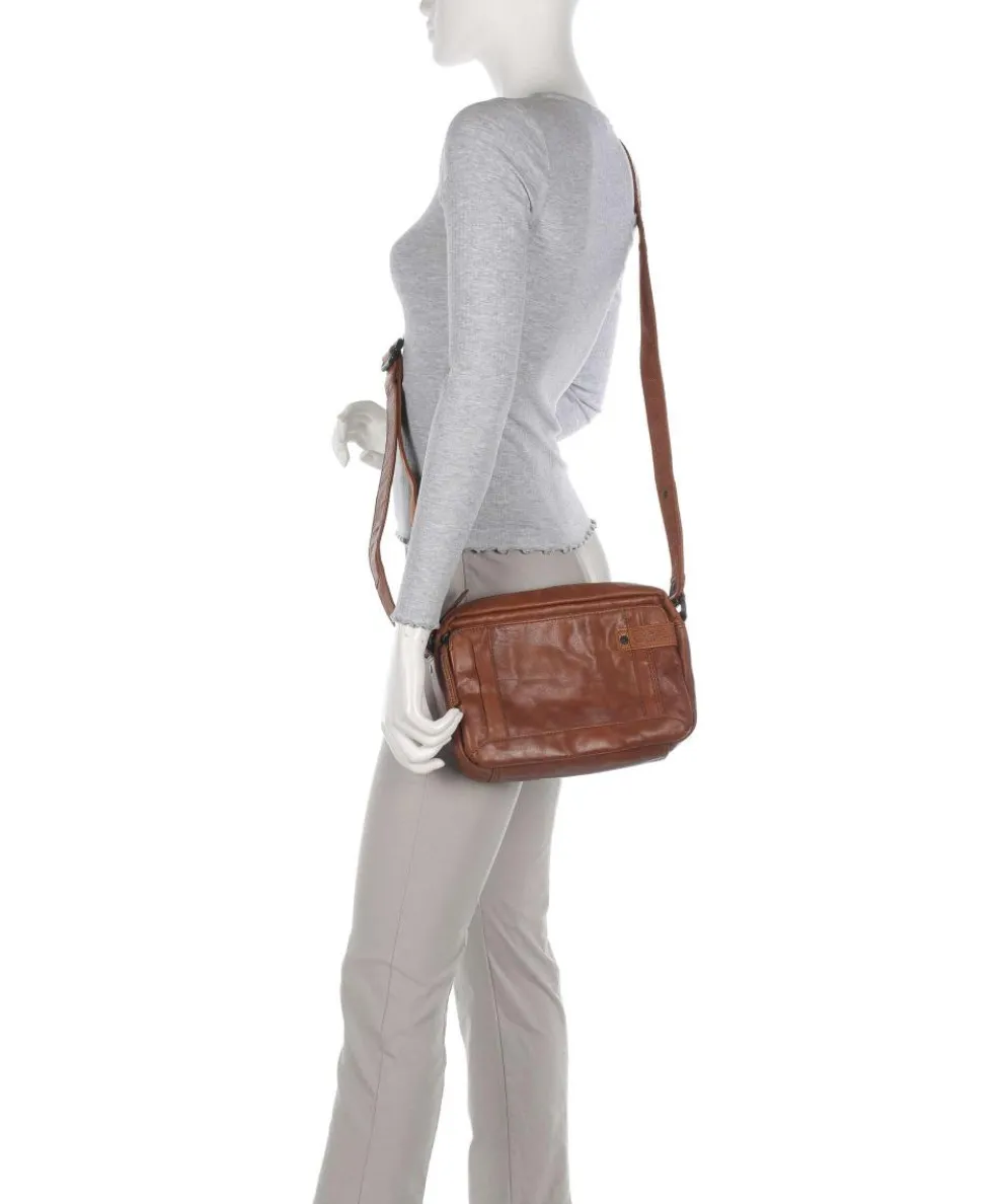 Bronco Kyrillos Umhängetasche genarbtes Leder braun