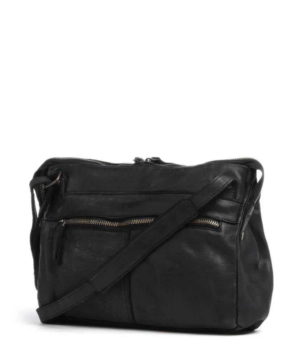 Submarine Schultertasche genarbtes Rindsleder schwarz