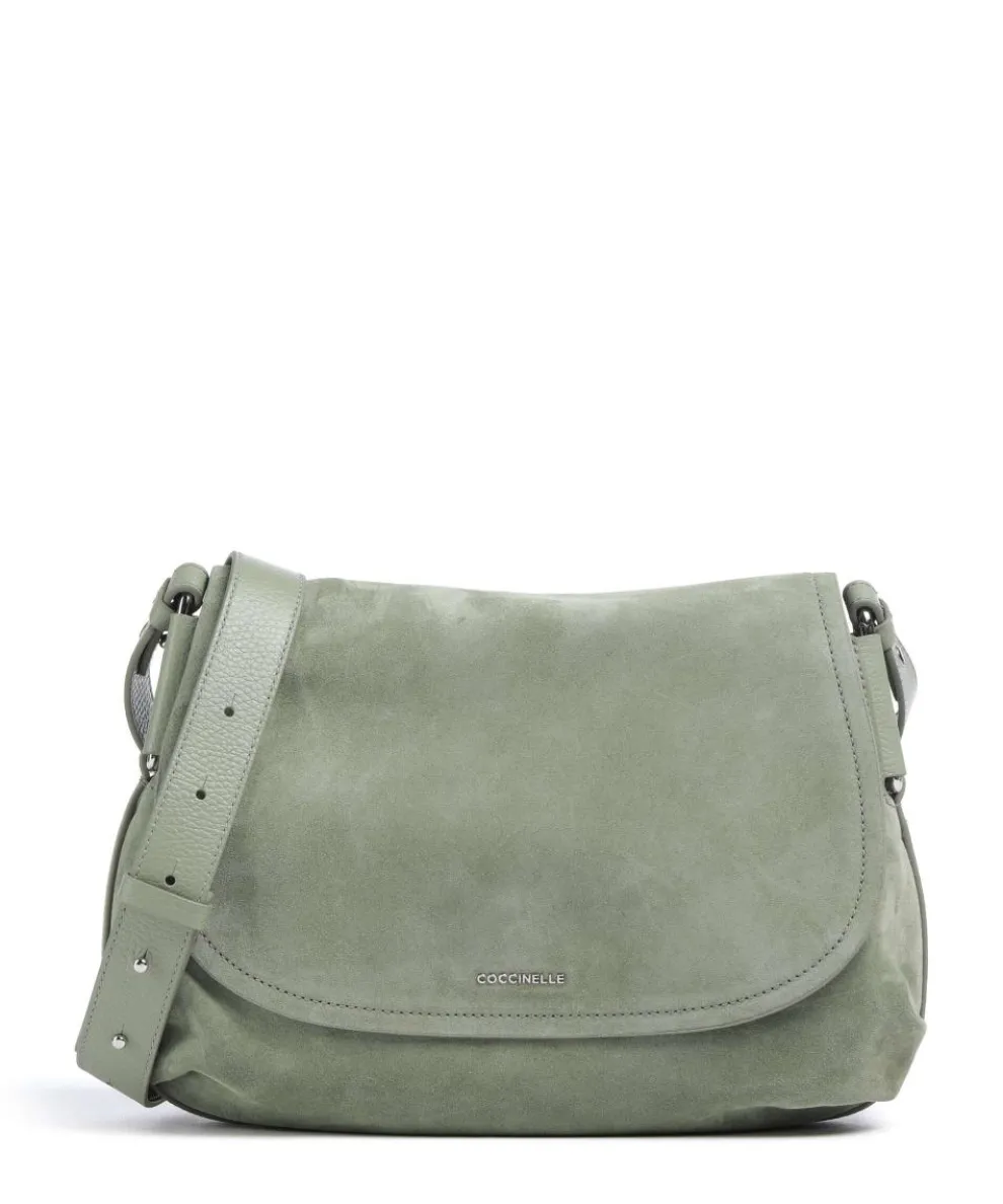 Rebekka Suede Schultertasche aufgerautes Rindsleder graugrün