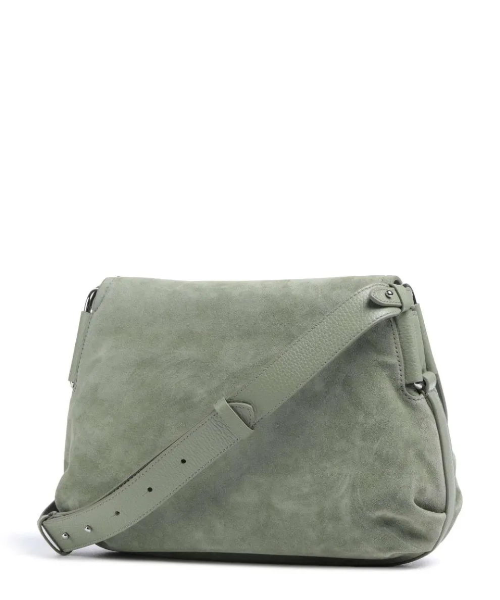 Rebekka Suede Schultertasche aufgerautes Rindsleder graugrün