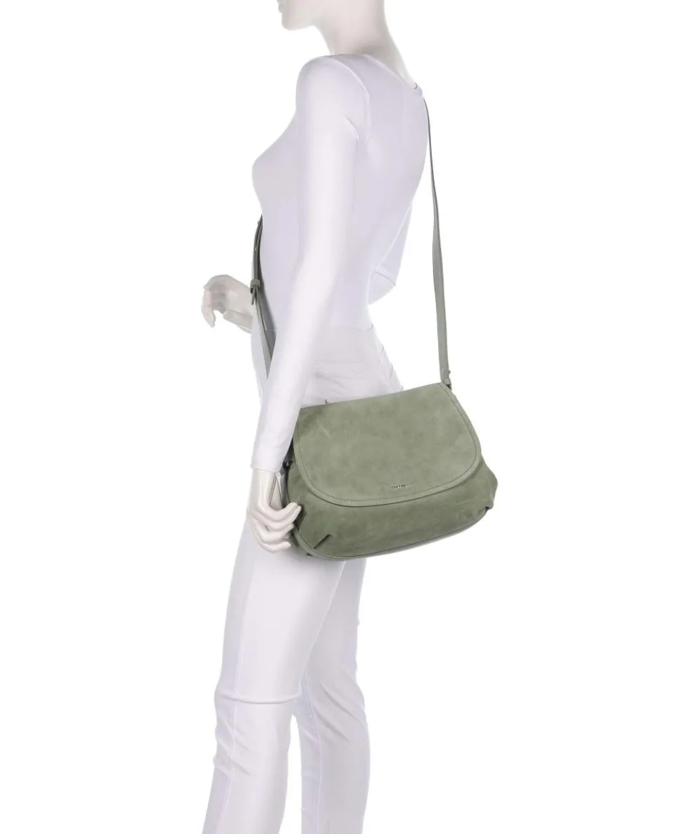 Rebekka Suede Schultertasche aufgerautes Rindsleder graugrün