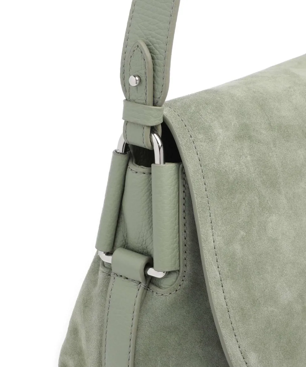 Rebekka Suede Schultertasche aufgerautes Rindsleder graugrün