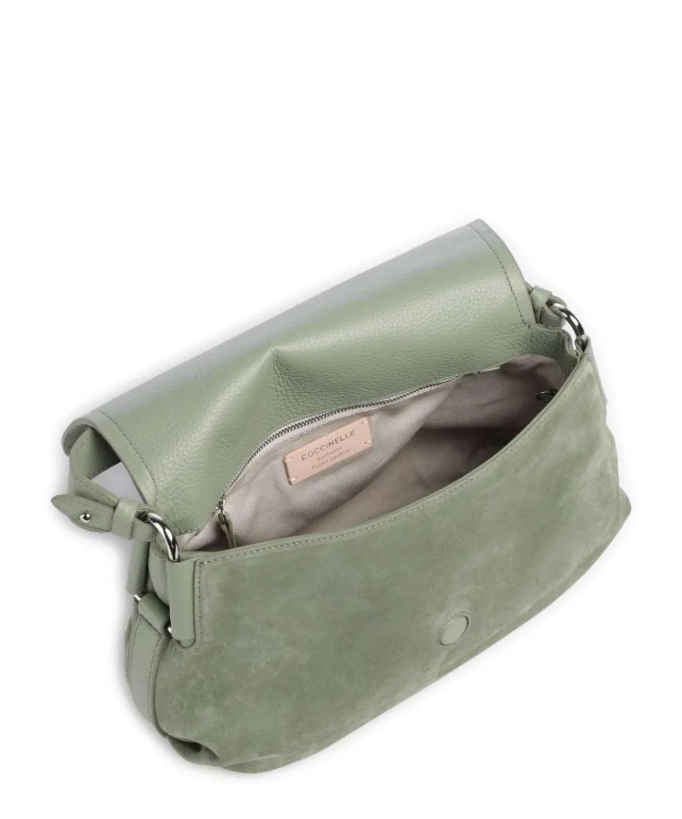 Rebekka Suede Schultertasche aufgerautes Rindsleder graugrün