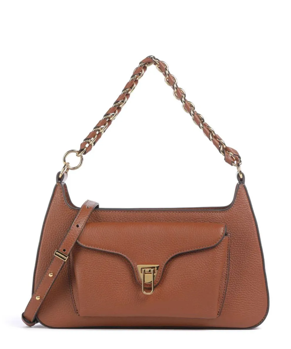 Beat Schultertasche genarbtes Rindsleder braun