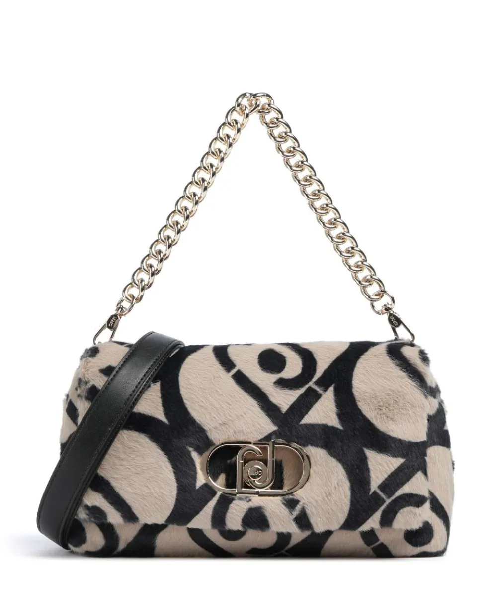 Icon M Schultertasche Kunstfell beige/schwarz