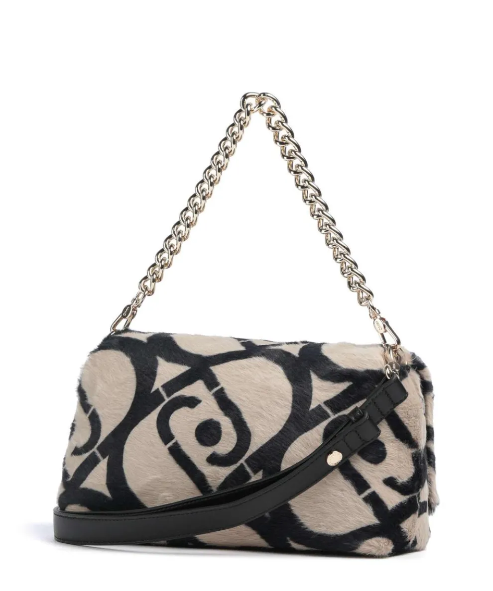 Icon M Schultertasche Kunstfell beige/schwarz