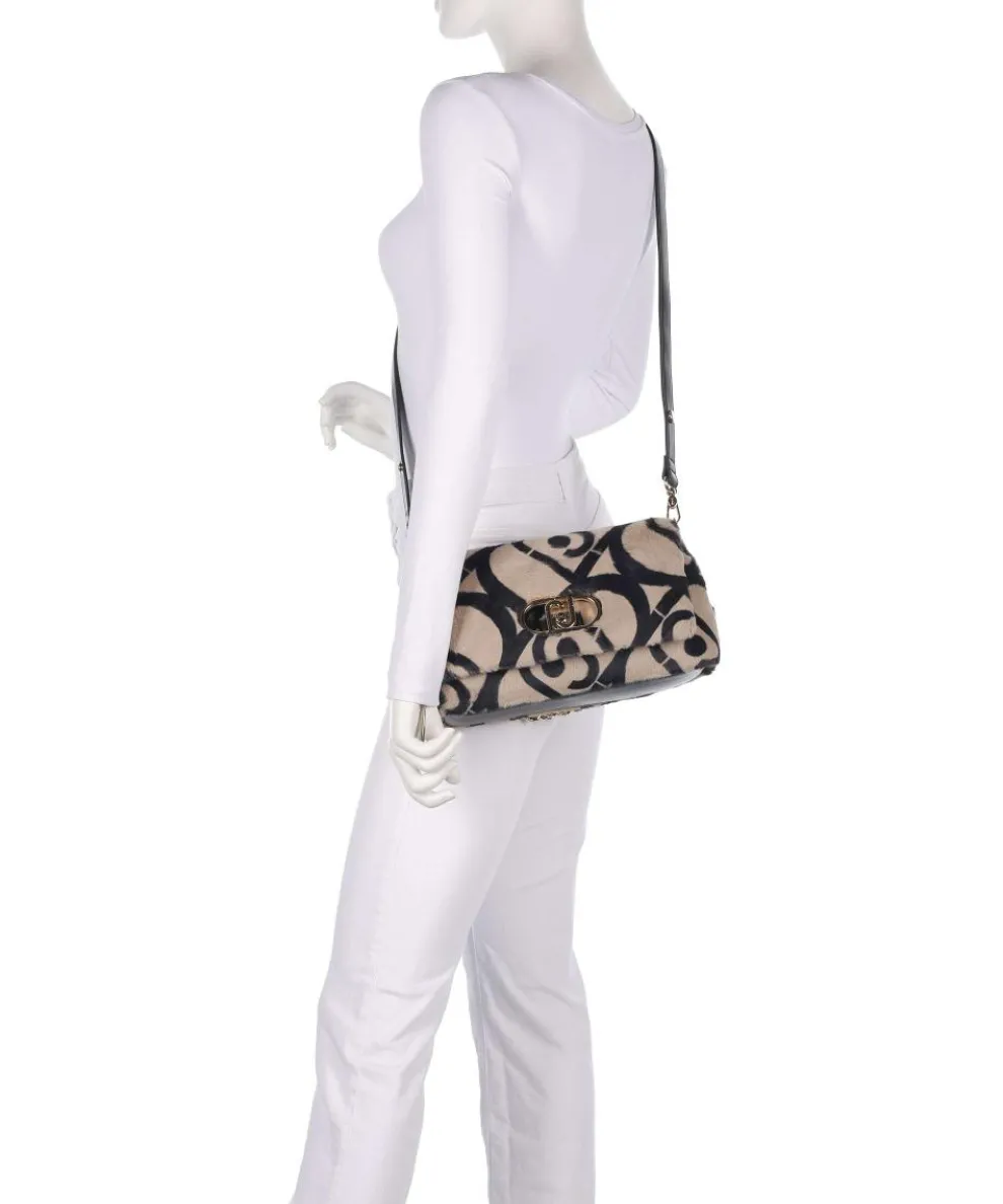 Icon M Schultertasche Kunstfell beige/schwarz