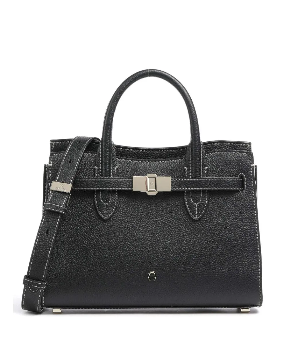 Farah M Handtasche genarbtes Rindsleder schwarz