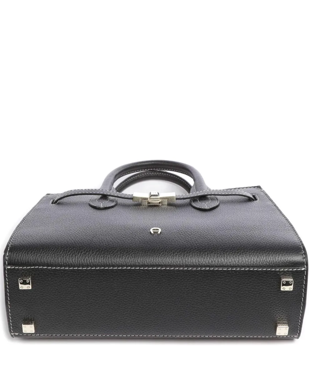 Farah M Handtasche genarbtes Rindsleder schwarz