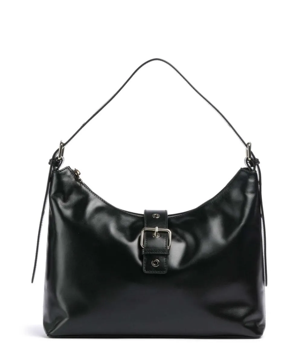 Italian Leather Rio Buckle Beuteltasche fein genarbtes Leder schwarz