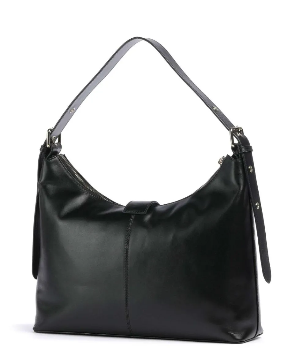 Italian Leather Rio Buckle Beuteltasche fein genarbtes Leder schwarz