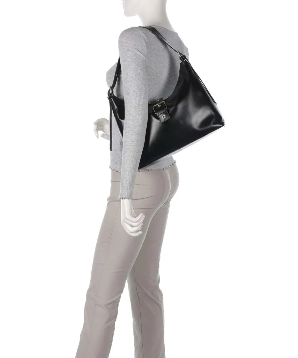 Italian Leather Rio Buckle Beuteltasche fein genarbtes Leder schwarz