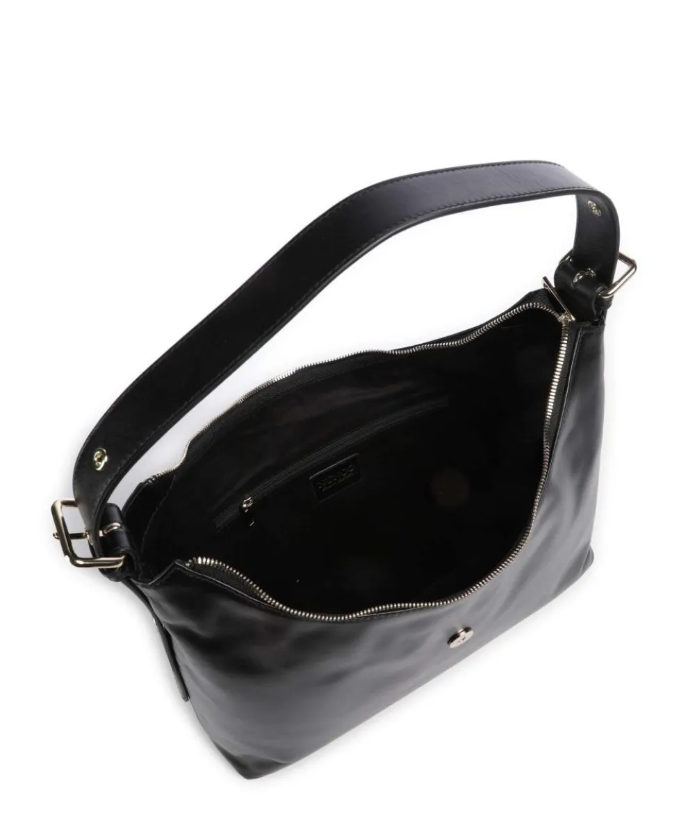 Italian Leather Rio Buckle Beuteltasche fein genarbtes Leder schwarz